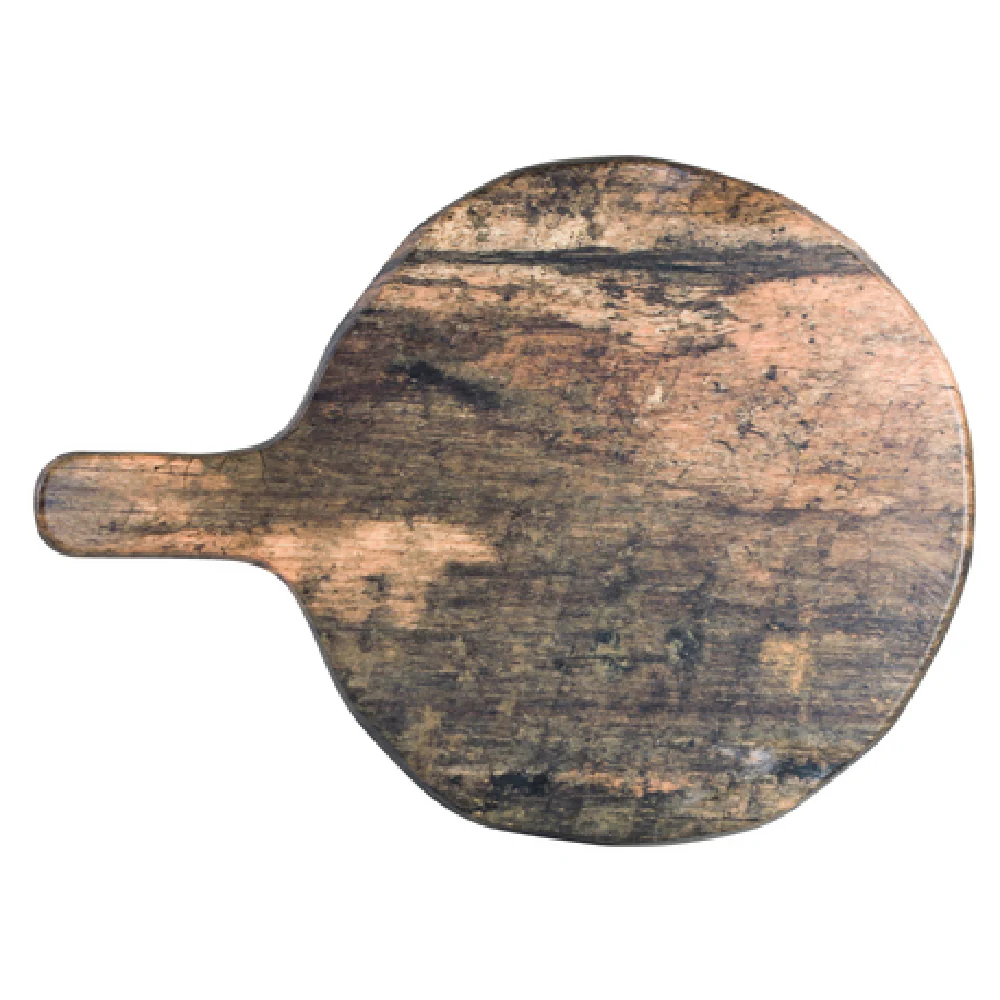 Steelite 7044DD096 12 Inch Serving Board Barn Wood Round Melamine with Handle