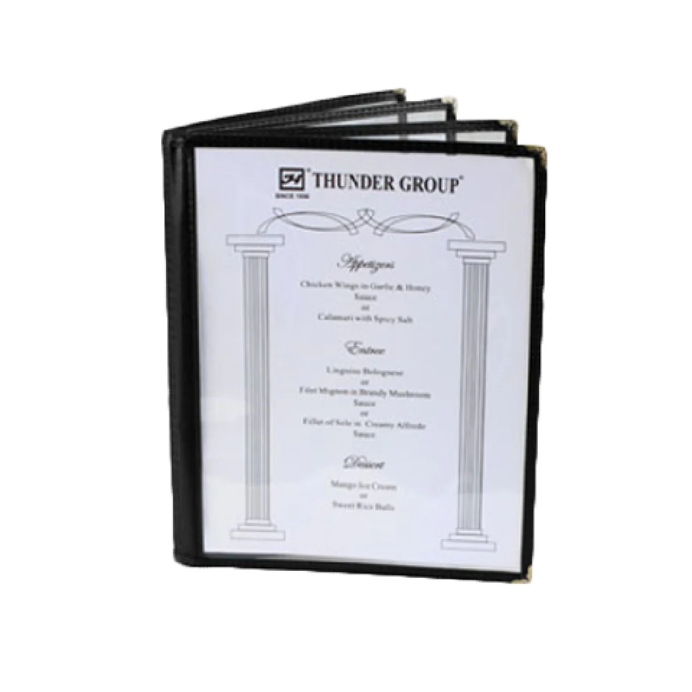 Thunder Group PLMENU-L4BL 8-1/2 Inch Menu Cover 4-page Book Fold Plastic Black