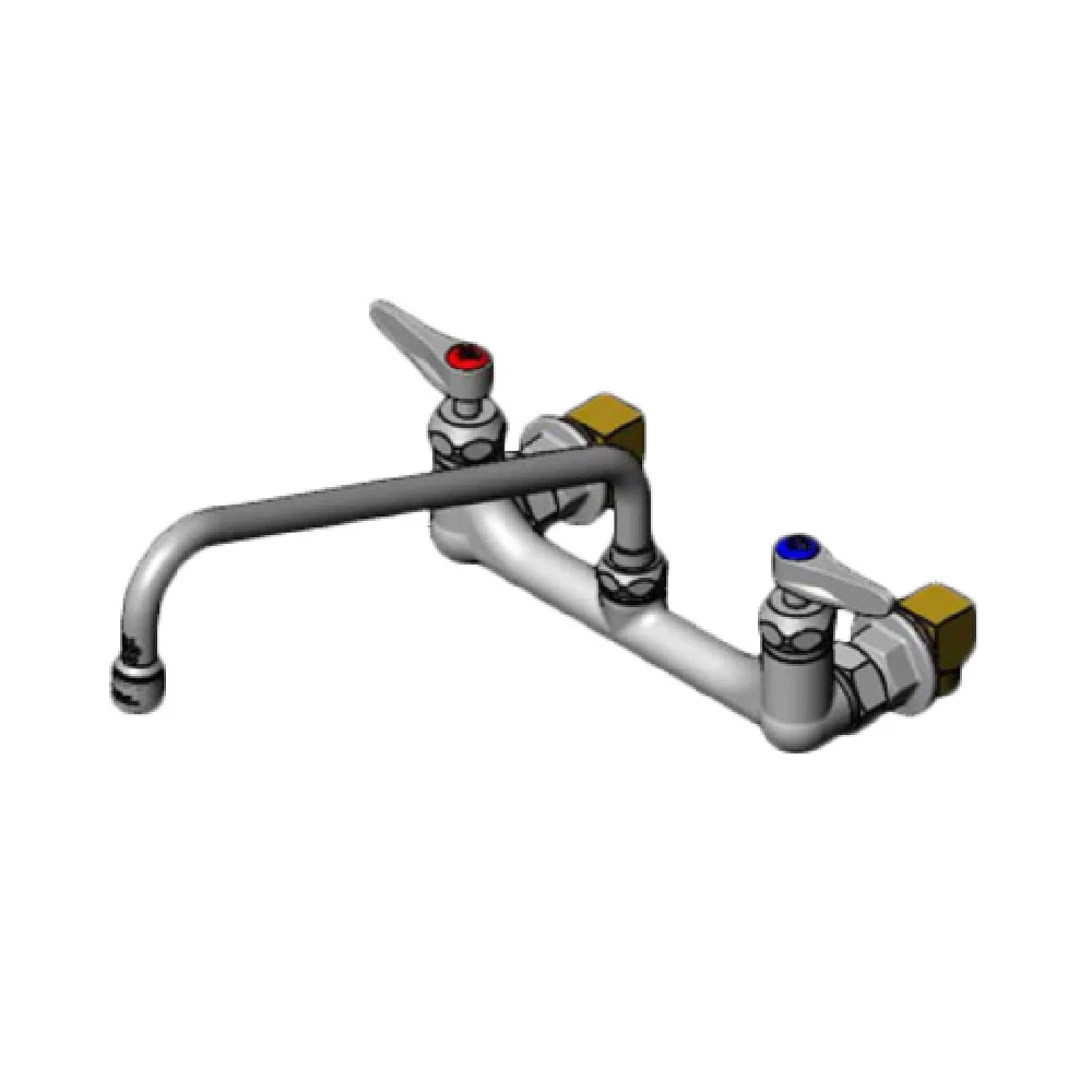T&S Brass B-0231-CR-K-F15 12 Inch Mixing Faucet Wall Mount Adjustable Centers with Stainless Steel Hoses