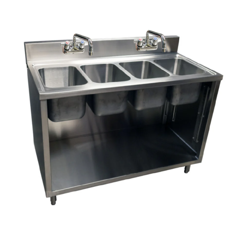 BK Resources CSTR5-4-1014-PG 48 Inch Sink Cabinet 18 Gauge Stainless Steel with (4) Drains