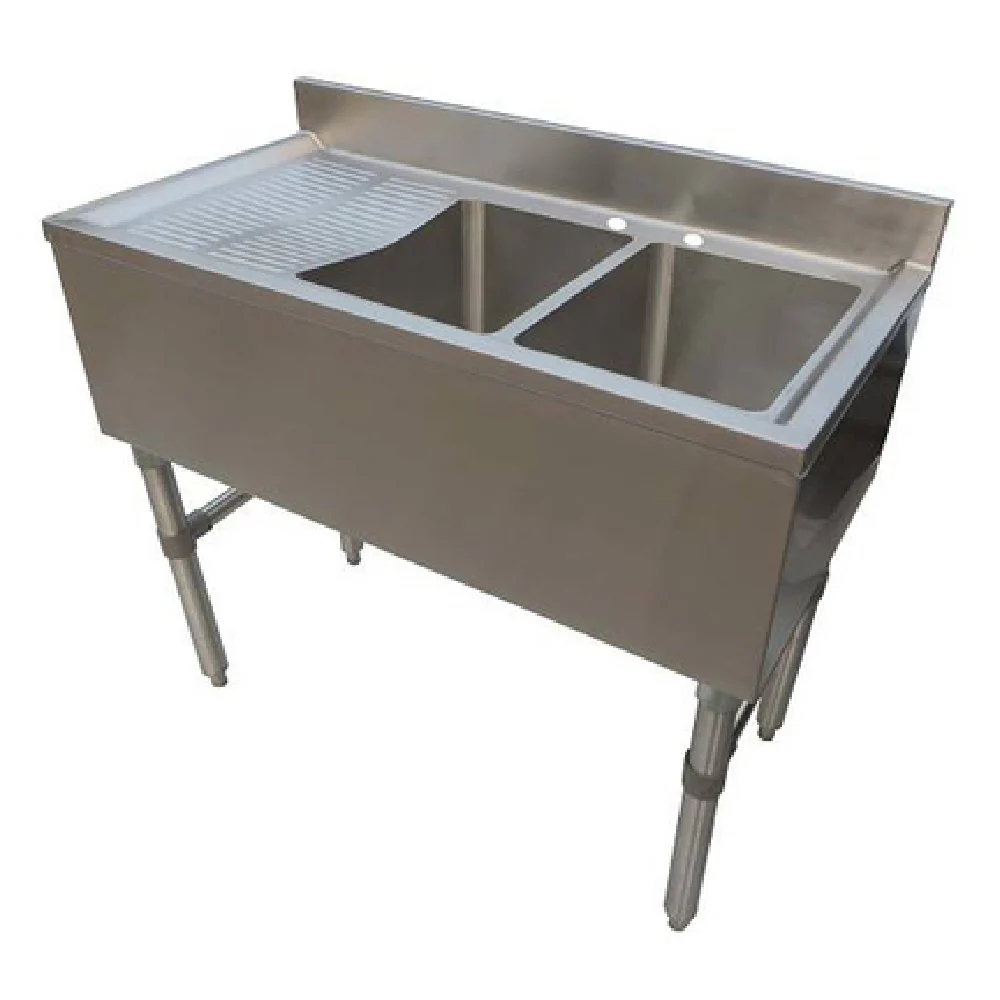 NBR Equipment UD-2-101410-48L 48 Inch Underbar Sink Unit with Two Compartments NBR Equipment UD-2-101410-48L 48 Inch Underbar Sink Unit with Two Compartments