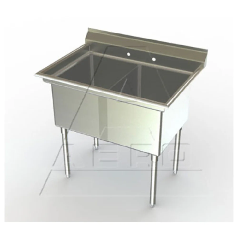AERO Manufacturing MF2-2130 65-1/2 Inch Economy Sink Two Compartment Stainless Steel with 14 Inch Depth
