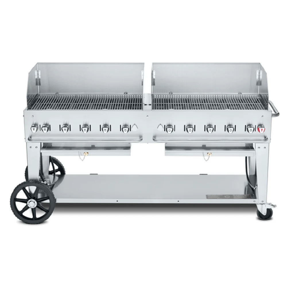 Crown Verity CV-MCB-72-SI50/100-WGP 81 Inch Mobile Gas Charbroiler 10 Burners Stainless Steel