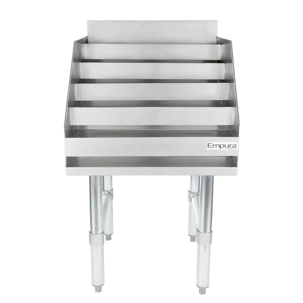 Empura ELS1823 18 Inch Underbar Liquor Display Stand 18 Gauge Stainless Steel with Steps Empura ELS1823 18 Inch Underbar Liquor Display Stand 18 Gauge Stainless Steel with Steps