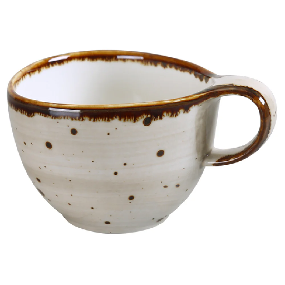 Yanco LY-001 7 Oz. Coffee/Tea Cup Freeform with Handle Porcelain Brown Speckled