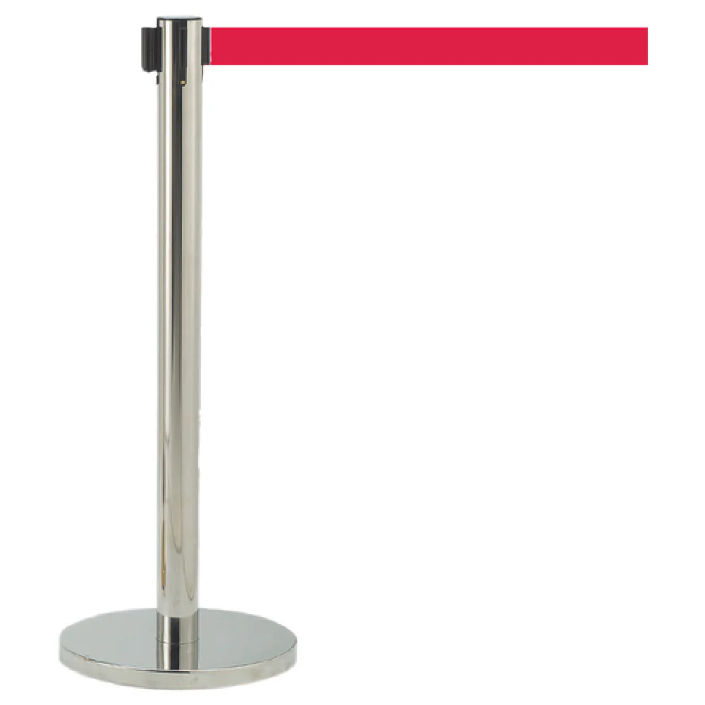Aarco HCGT-7RD 14 Inch Diameter Portable Base Crowd Control Stanchion with 7 Ft Red Belt Chrome Finish