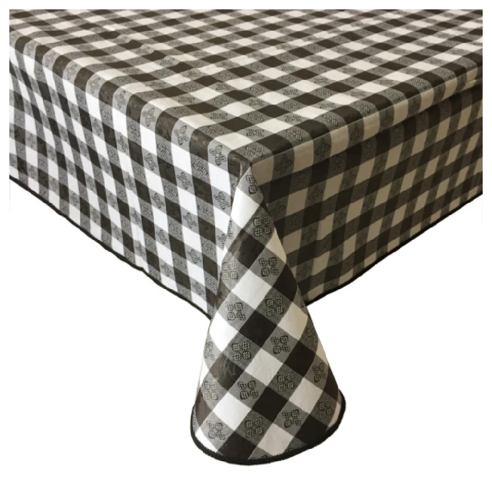 CAC China TCVG-7052K 70 Inch Vinyl Table Cover Black Gingham Water and Tear Resistant CAC China TCVG-7052K 70 Inch Vinyl Table Cover Black Gingham Water and Tear Resistant