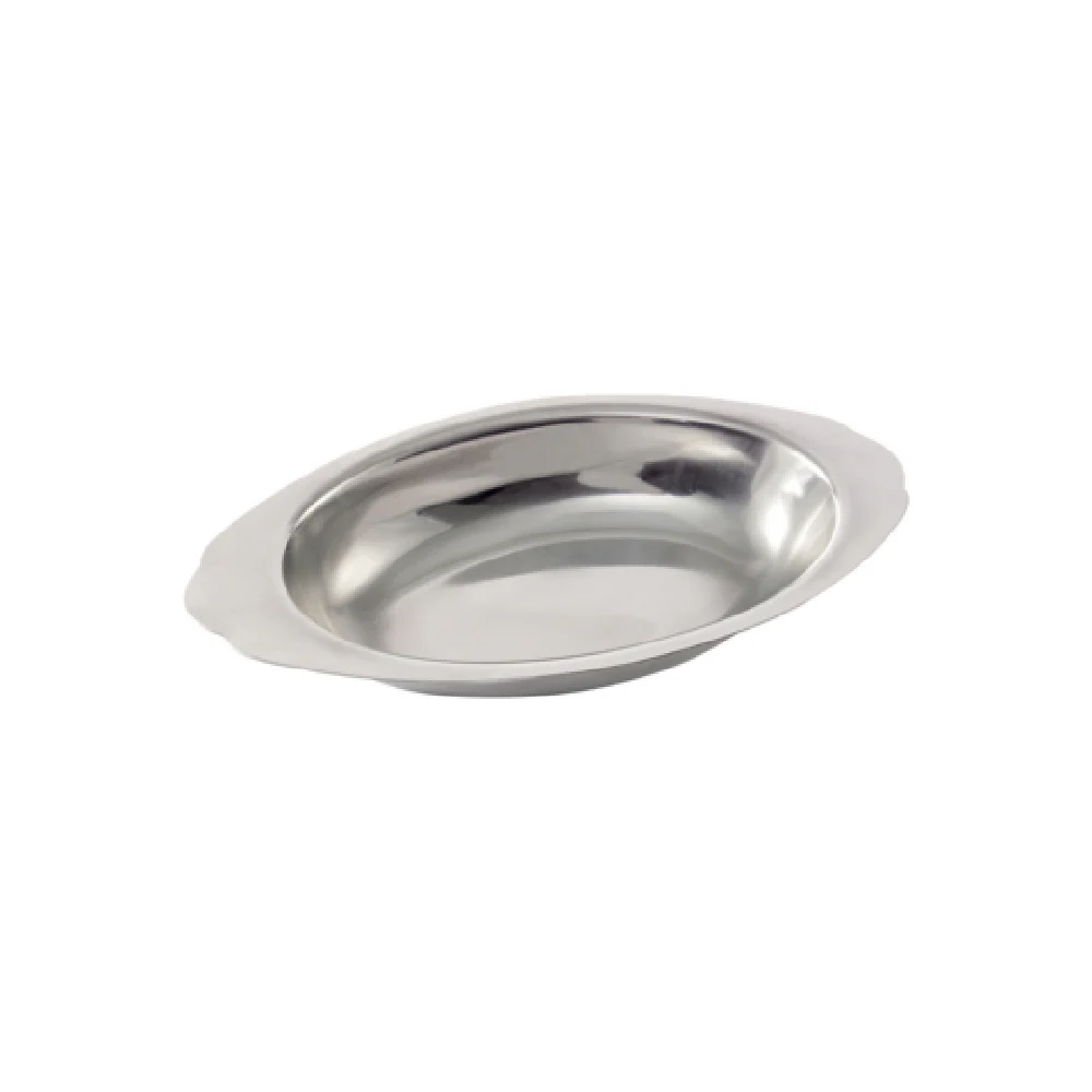 CAC China AUDS-15 15 Oz Oven-Safe Au Gratin Dish Scallop Handles Stainless Steel