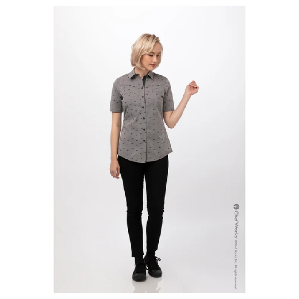 Chef Works SHC10WGRYS 65/35 PolyCotton Women's Omaha Shirt Short Sleeve Gray Chef Works SHC10WGRYS 65/35 PolyCotton Women's Omaha Shirt Short Sleeve Gray