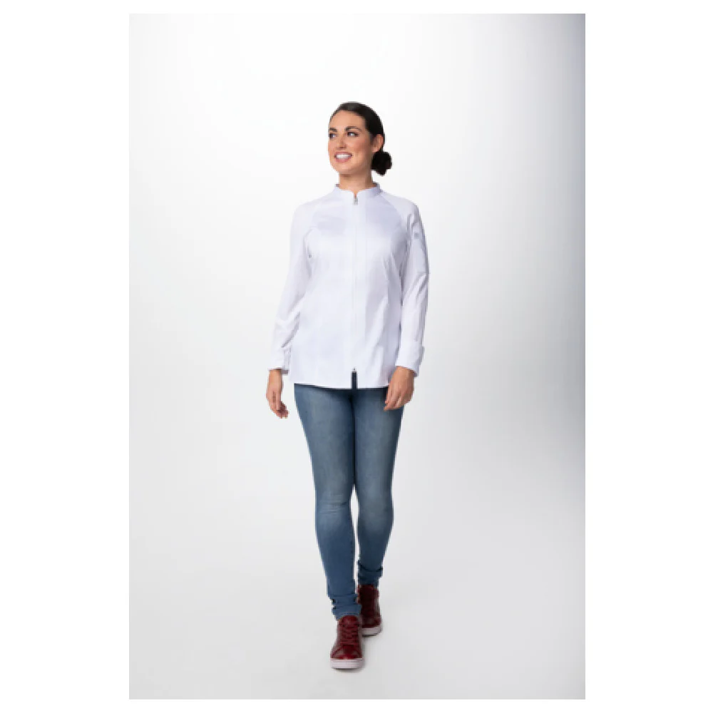 Chef Works CBZ02W-WHT-S 37 Inch Women's Nepal Chef Coat with Center Zipper