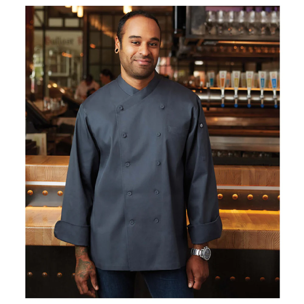 Chef Works FBCC-CHR-4XL Long Sleeve Double-Breasted Chef Coat Gray Poly/Cotton