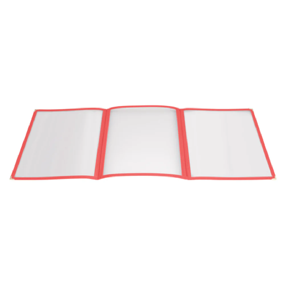 Winco PMCT-9R 9-1/2 Inch Menu Cover Triple Fold Plastic Red with Double Stitched Edging
