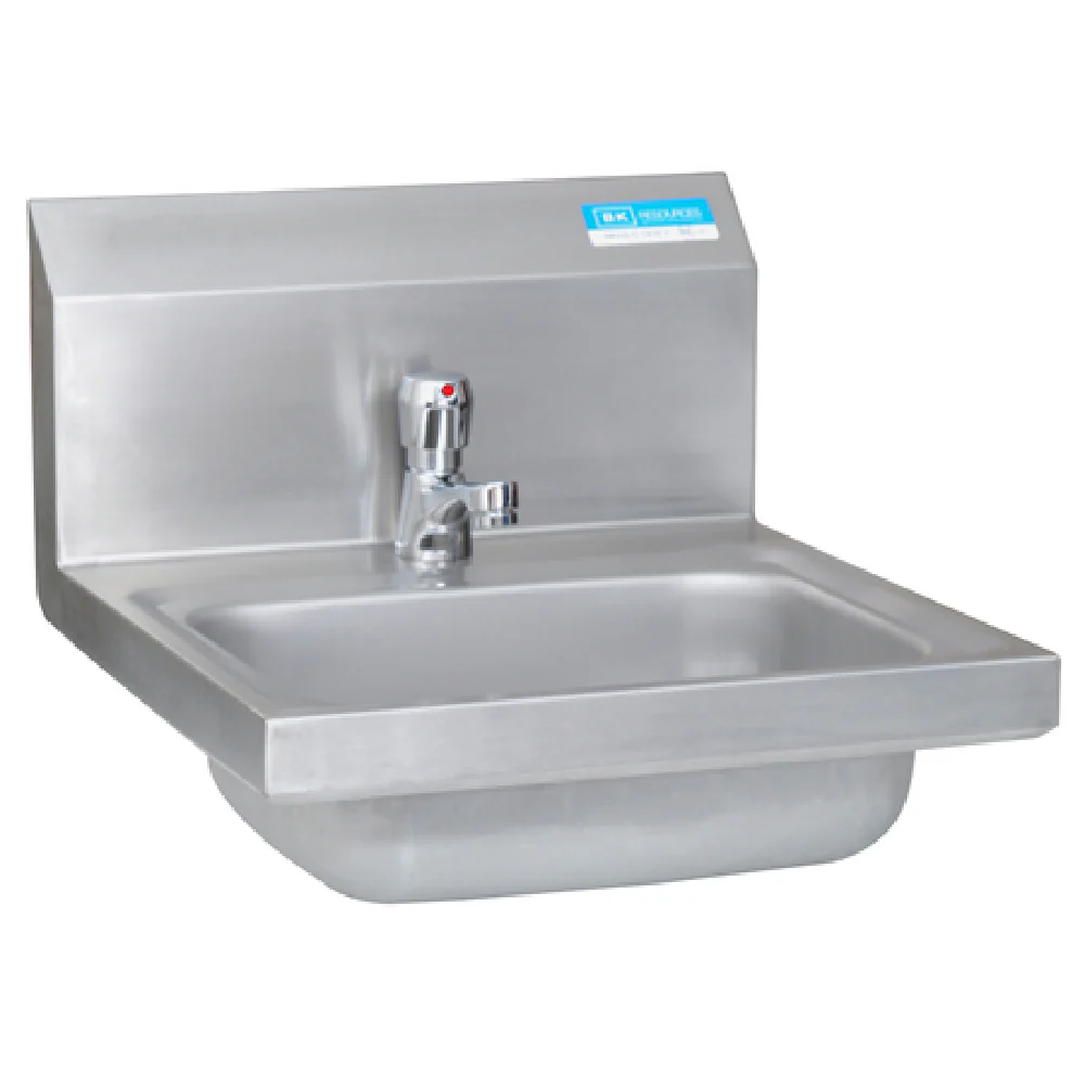 BK Resources BKHS-D-1410-1MF 14 Inch Hand Sink Wall Mount with Metering Faucet Stainless Steel