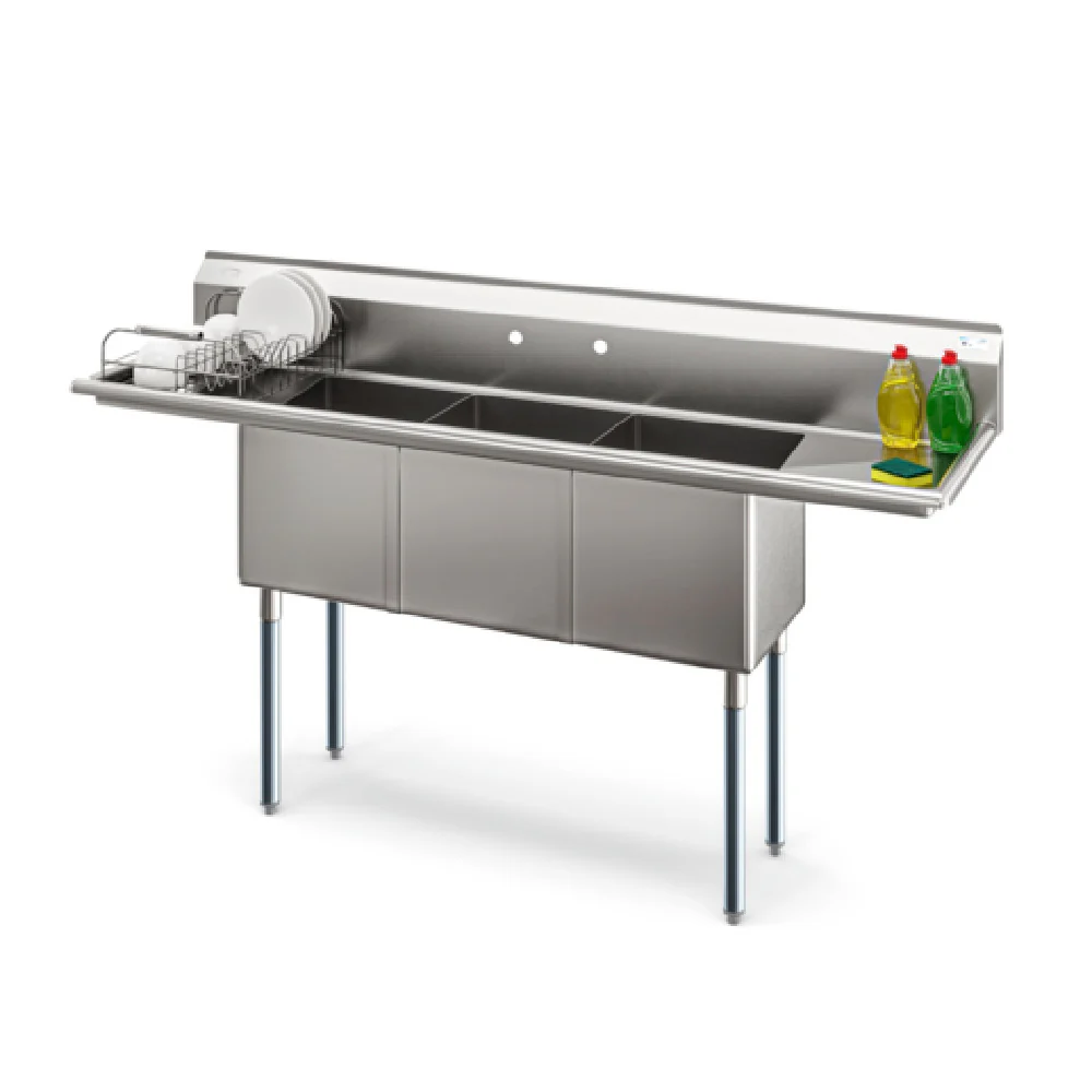 Koolmore KM-SC151514-15B316 75 Inch Sink with 3 Compartments and Drainboards Stainless Steel Koolmore KM-SC151514-15B316 75 Inch Sink with 3 Compartments and Drainboards Stainless Steel