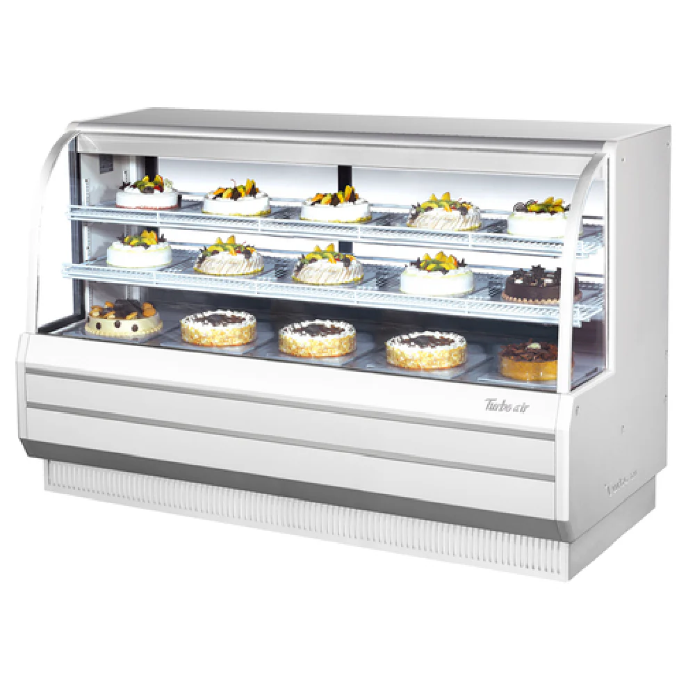 Turbo Air TCGB-72-B-N 72 Inch Refrigerated Bakery Display Case Self-contained Stainless Steel with Curved Glass