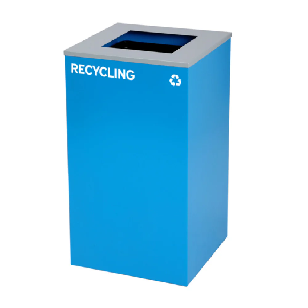Alpine Industries ALP4450-KIT-BLU-S-RE 29 Gallon Metal Recycling Bin Square Blue with Opening Lid