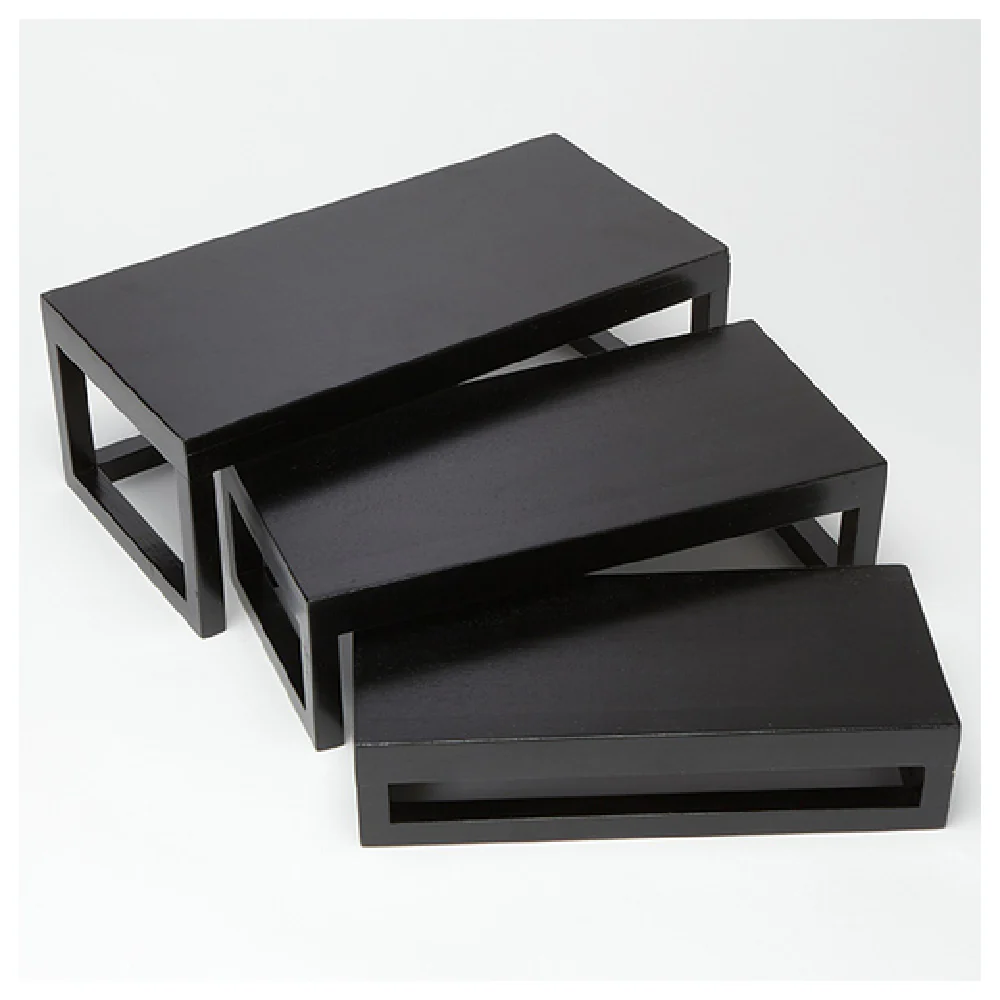 American Metalcraft AWRRP 16 Inch Rectangular Wood Riser Set Black