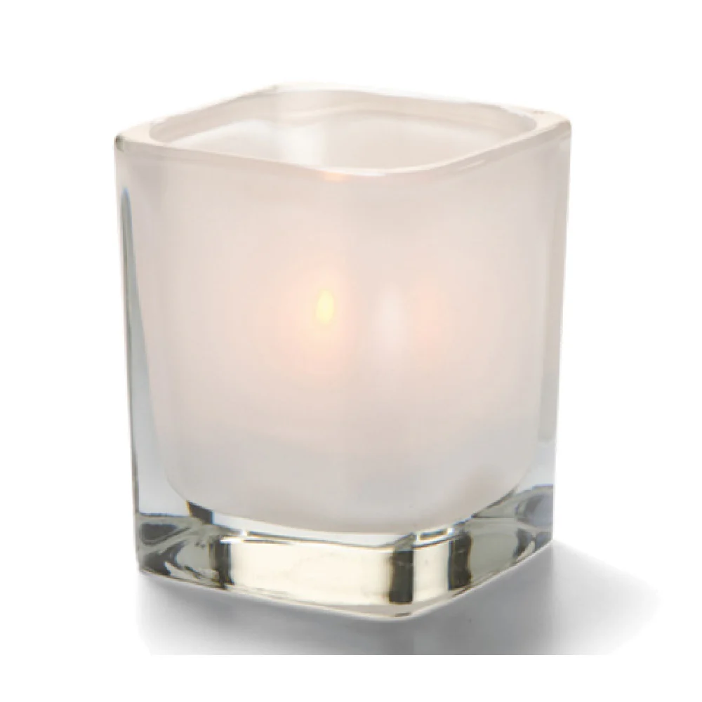 Hollowick 6505SL 3 Inch Square Candle Holder with Glass Satin Linen Finish
