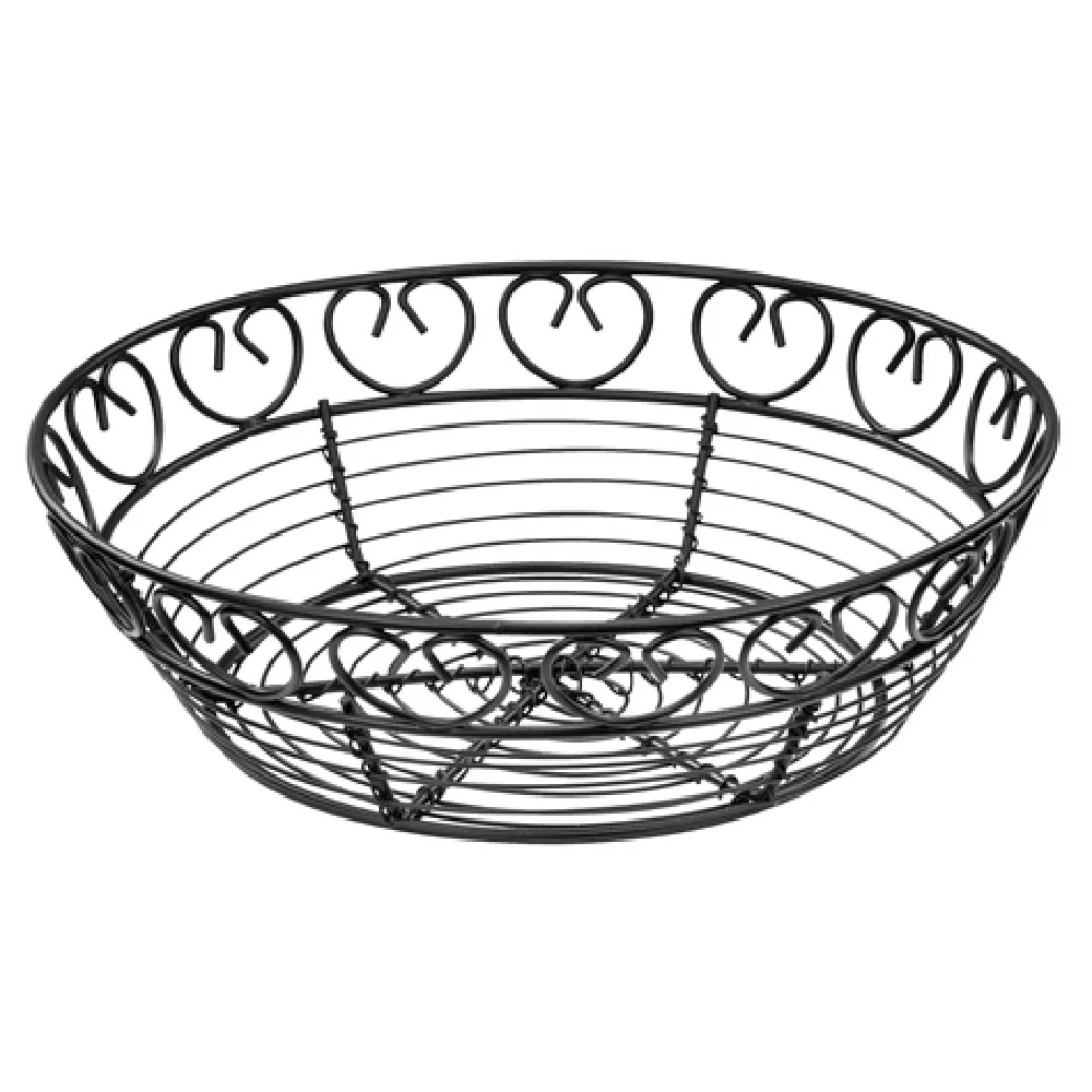 Winco WBKG-8R 8 Inch Diameter Round Black Wire Basket to Present Bread and Fruit