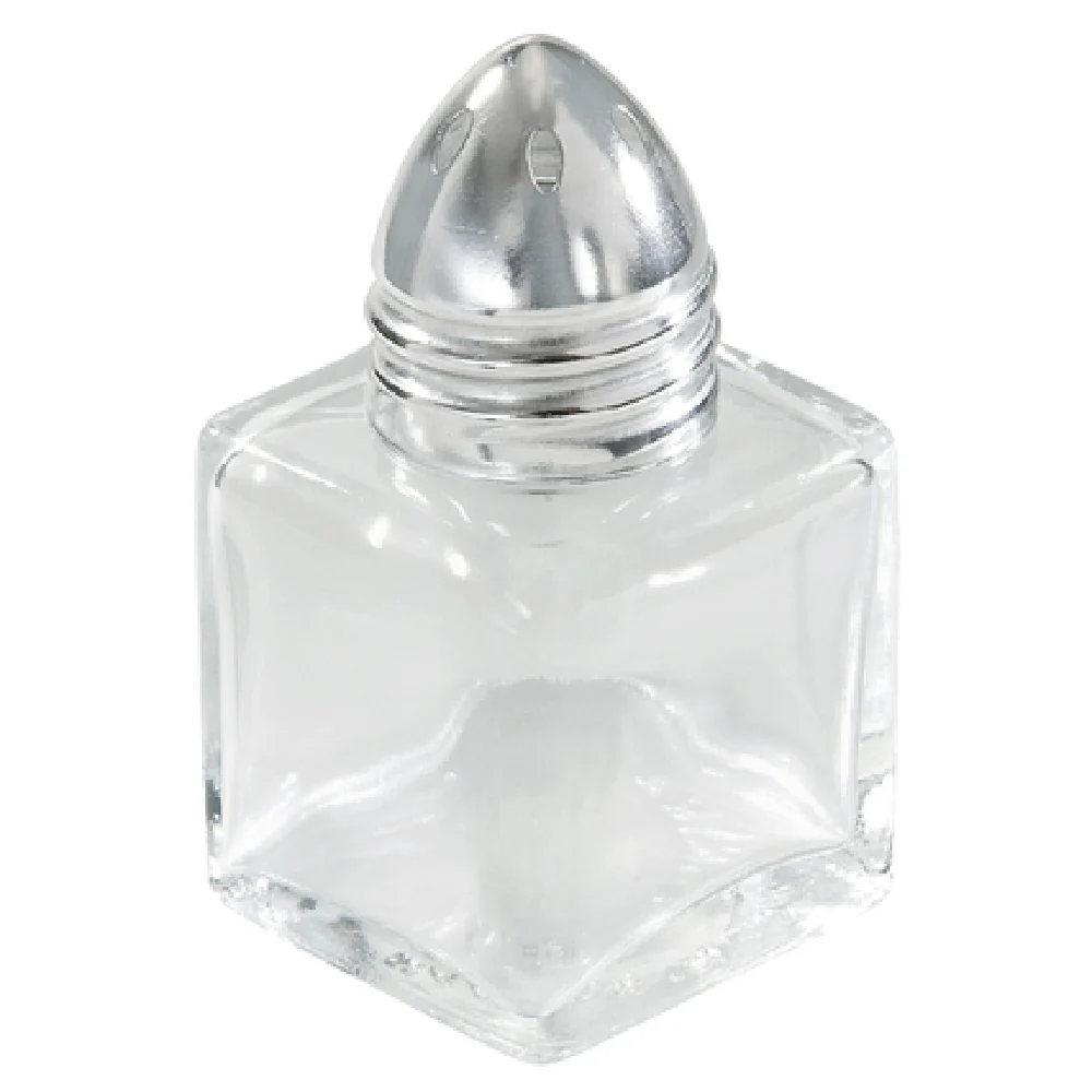 Winco G-100 1/2 Oz. Glass Salt / Pepper Shaker Square with Stainless Steel Top
