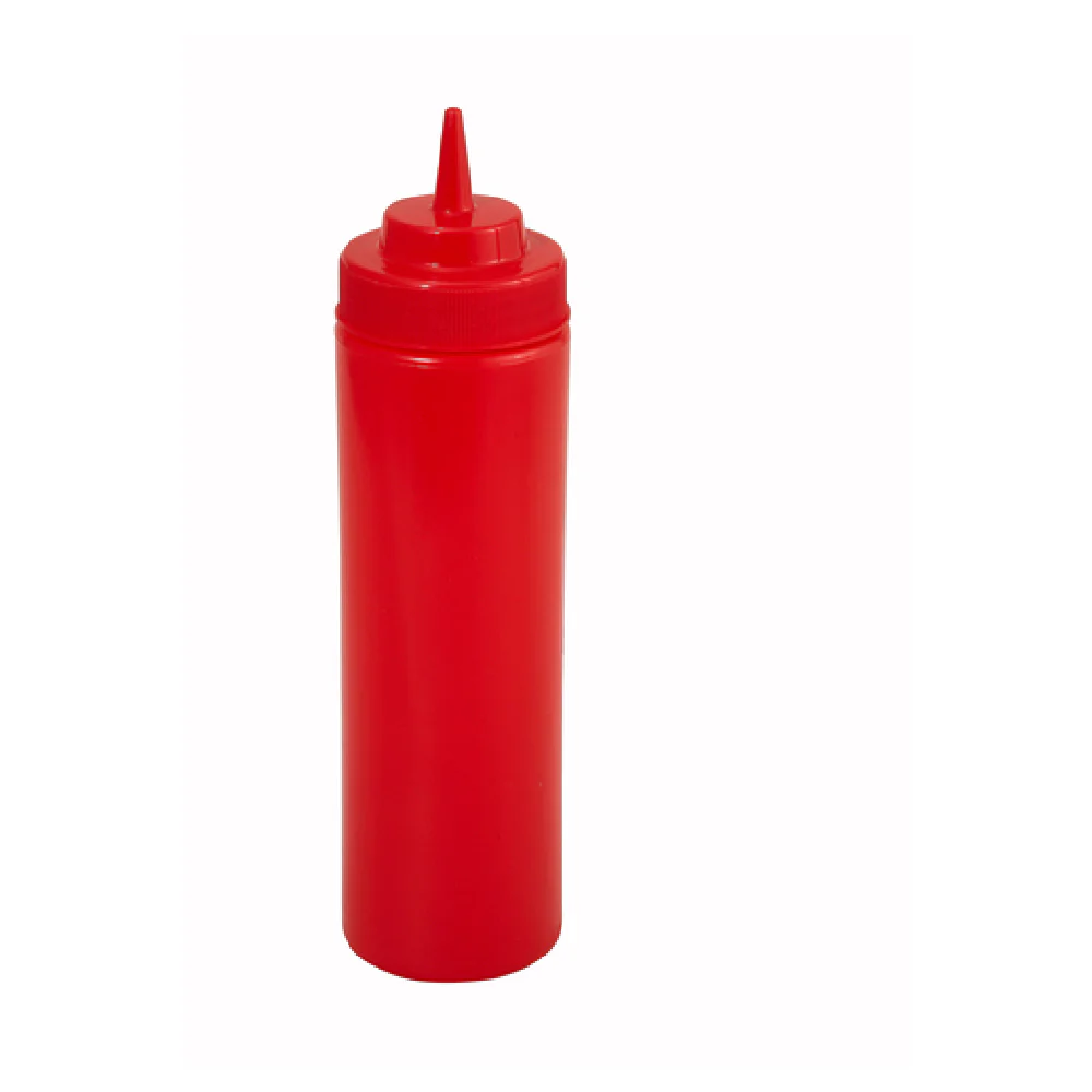 Winco PSW-24R 24 Oz Squeeze Bottle BPA Free Plastic Red with Wide Mouth 6 Packs