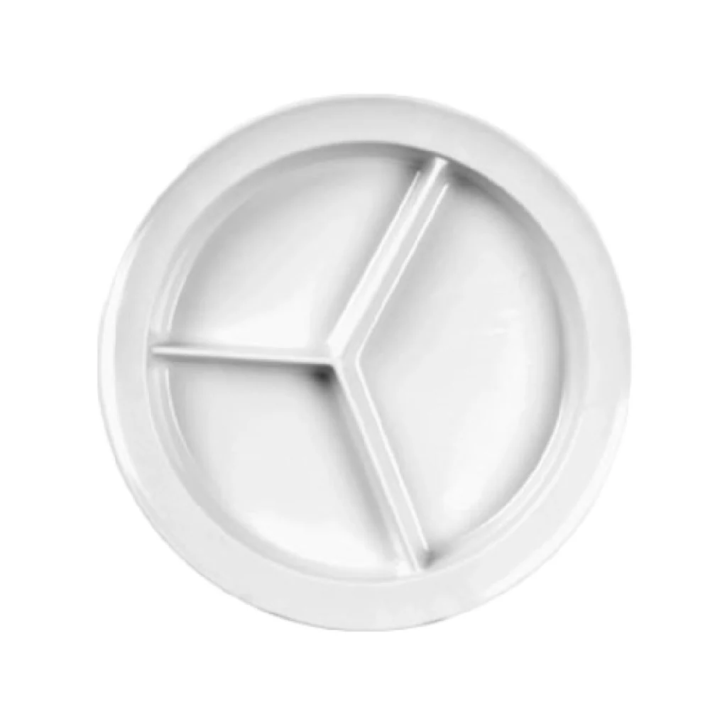 Thunder Group NS701W 8-3/4 Inch Diameter Compartment Plate with 3 Wells White Melamine