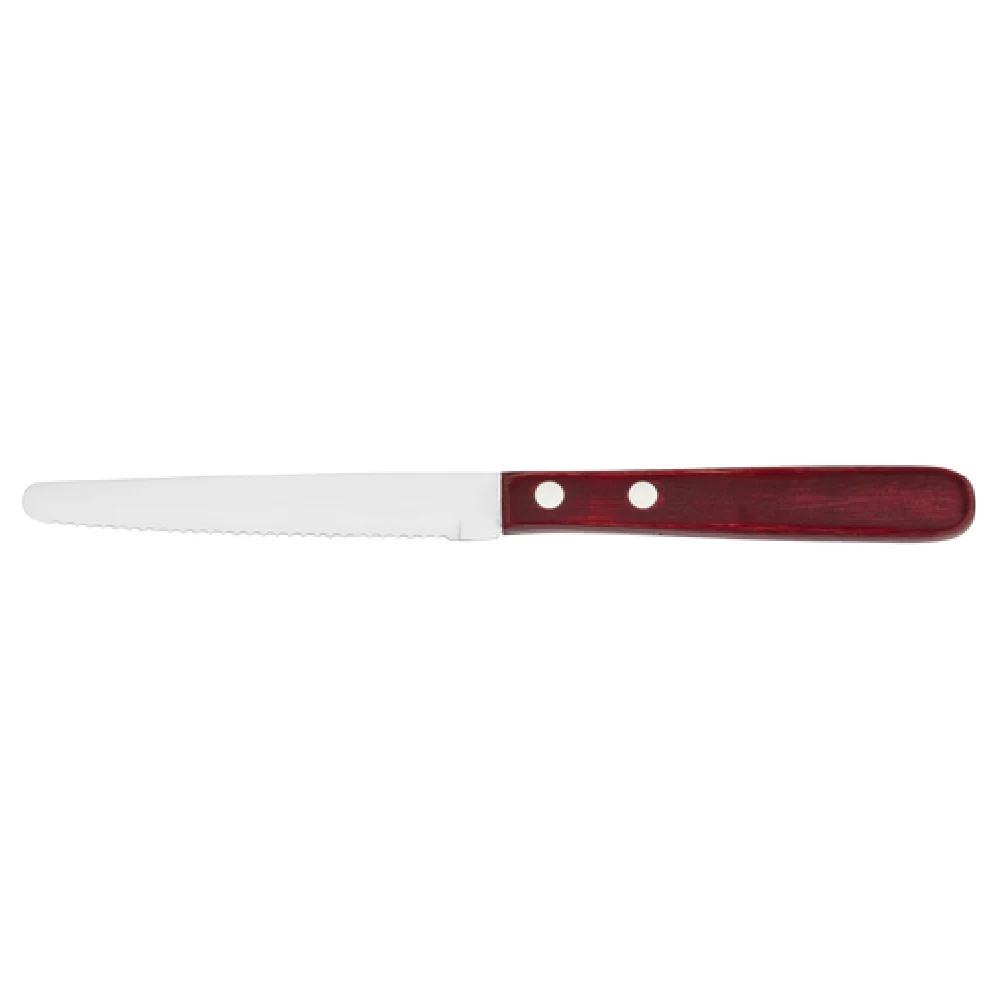 Steelite WL970528 4 Inch Blade 8 3/8 Inch Round Tip Steak Knife Stainless Steel Red Polywood Handle