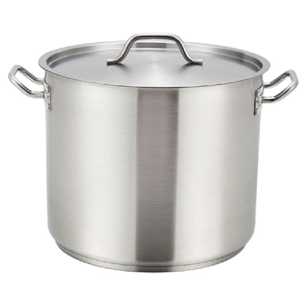 Winco SST-40 40 Quart Induction Stock Pot With Cover Welded Handles Winco SST-40 40 Quart Induction Stock Pot With Cover Welded Handles
