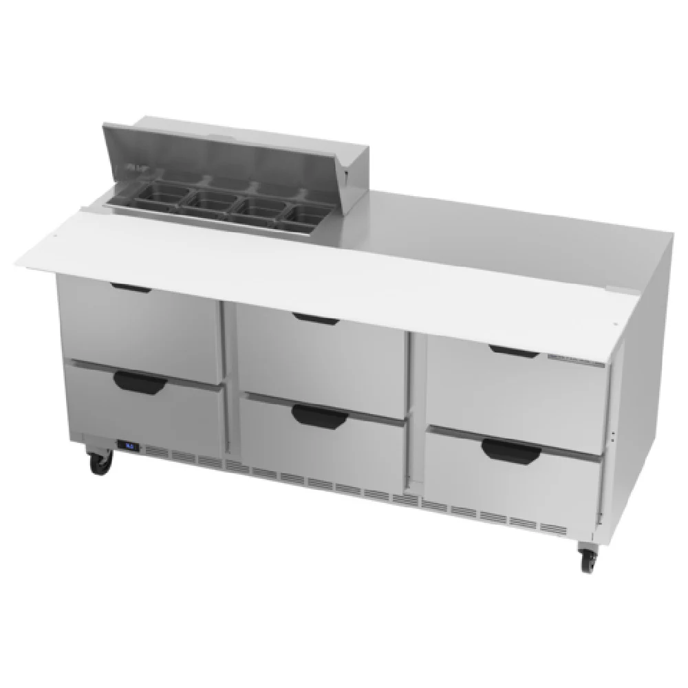 Beverage Air SPED72HC-08C-6 72 Inch Sandwich Top Refrigerated Counter 20.0 cu ft 6 Drawers Stainless Steel Beverage Air SPED72HC-08C-6 72 Inch Sandwich Top Refrigerated Counter 20.0 cu ft 6 Drawers Stainless Steel