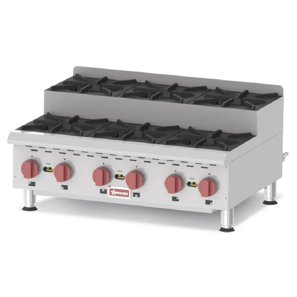 Omcan 44200 36 Inch Countertop Gas Hotplate Stainless Steel with 6 Burner 180000 BTU