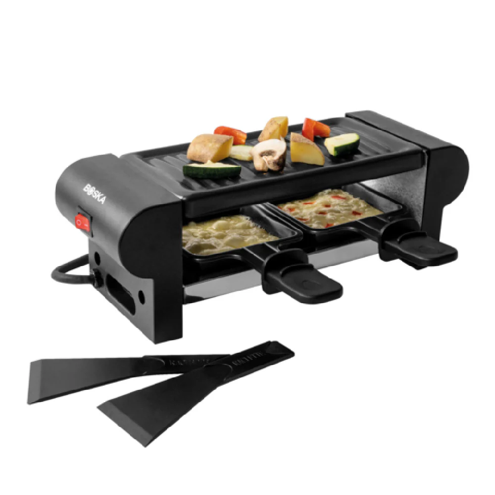 BOSKA Professional Cheese Equipment 851110 Boska Raclette Mini 110V 11.96''W X 8.3''D X 4.33''H Carbon Steel Grill Plate And Pan
