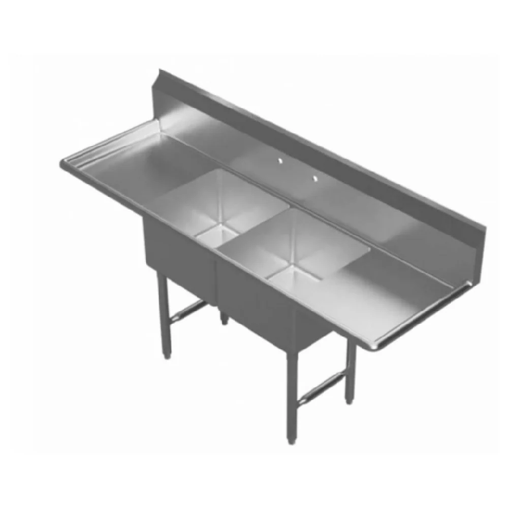 GSW USA SEE18182D 72 Inch Drainboard Sink Two Compartment Stainless Steel with NSF ETL