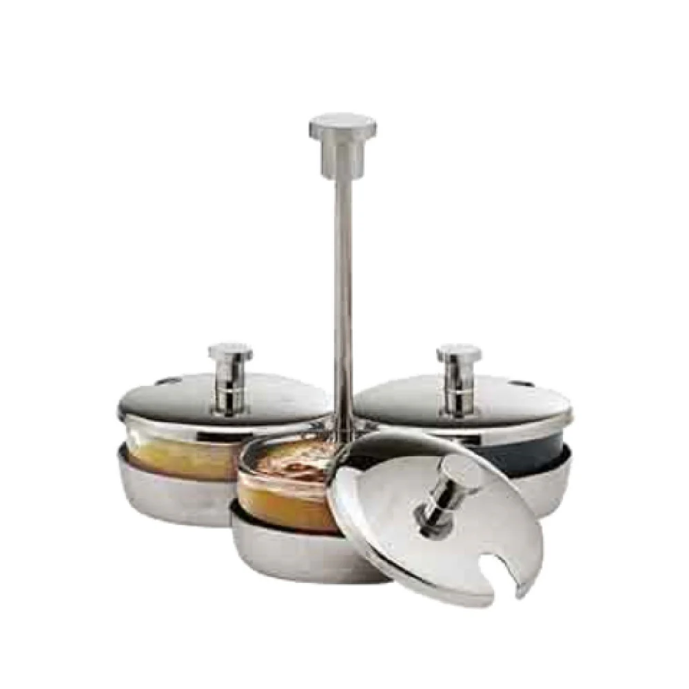 BauscherHepp 12.4958.0700 5-1/4 Inch Stand 3-part Stainless Steel Condiment Caddy with glass inserts