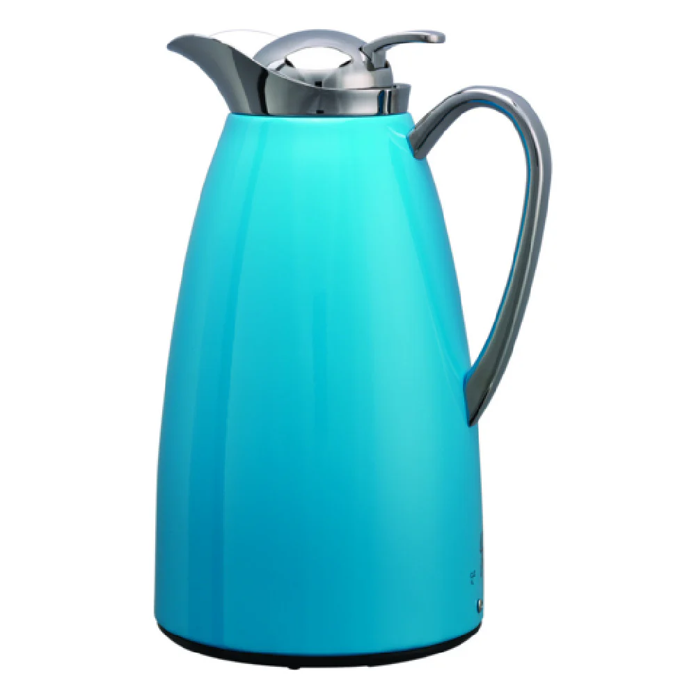 Service Ideas CJZS1BLU 5-1/2 Inch Blue Vacuum Carafe with Orange Sleeve Stainless Liner