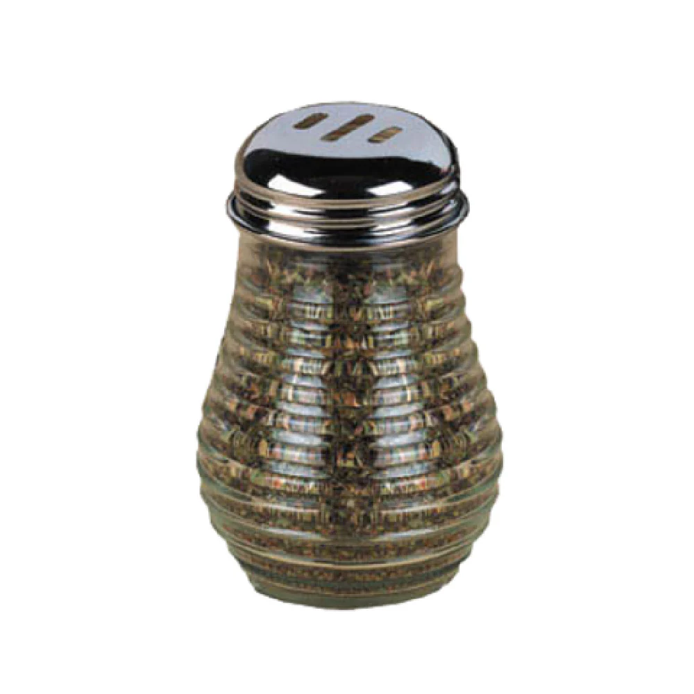 American Metalcraft BEE607 6 Oz Fluted Spice Shaker with Stainless Steel Top Glass