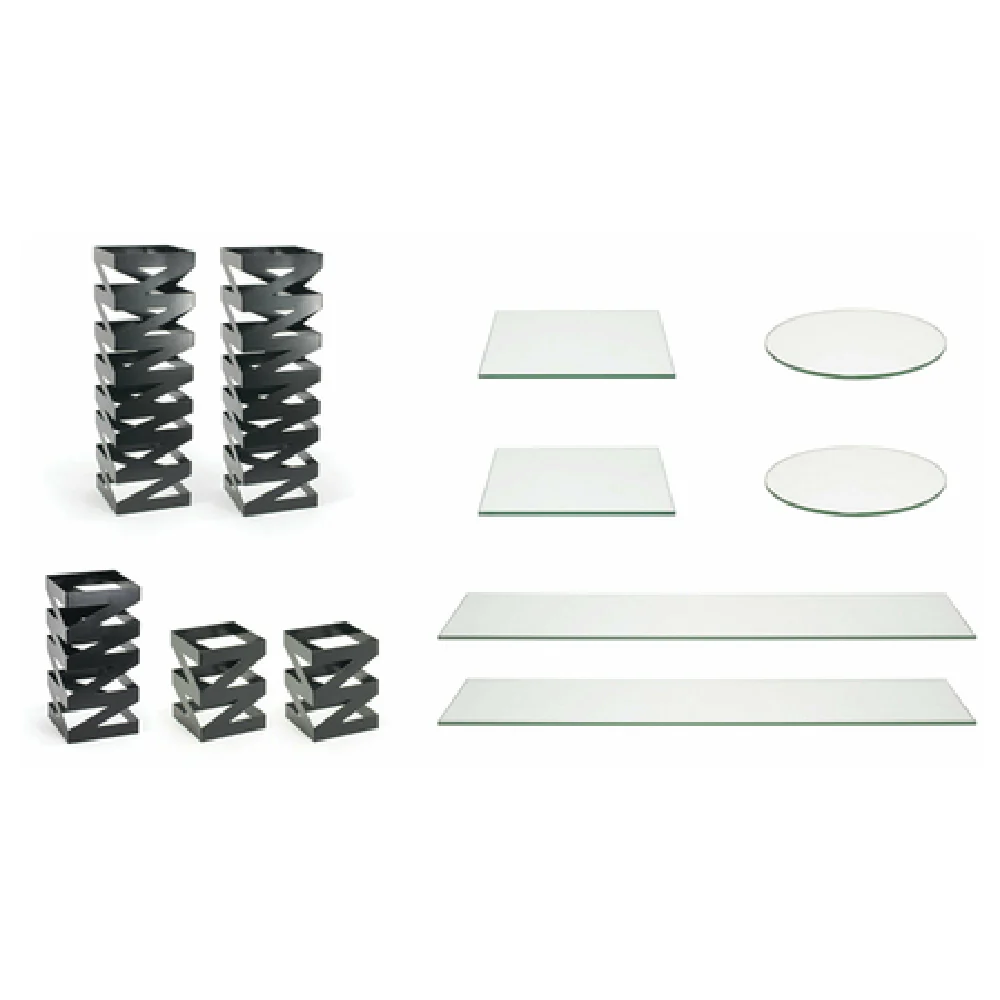 FOH BST019MUM28 Buffet Essentials Zig Zag Clear Glass On Matte Black Includes One BRI006BKI28 Zig Zag Risers Set Of 3 Matte Black