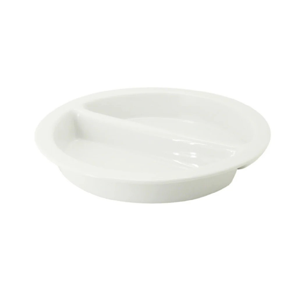 CAC China BF-R17 15-3/8 Inch Round Divided Food Pan Porcelain 2 Compartment