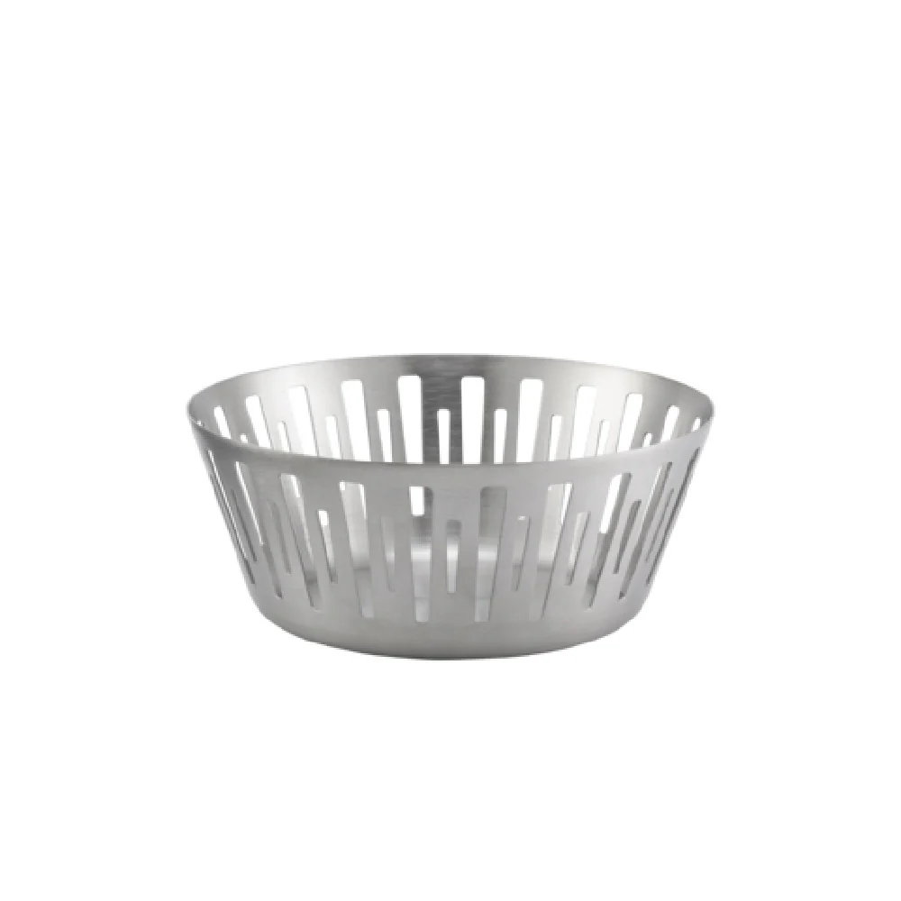 Service Ideas DB-75 6.5 Inch Diameter Round Bread Basket with Brushed Finish Metal