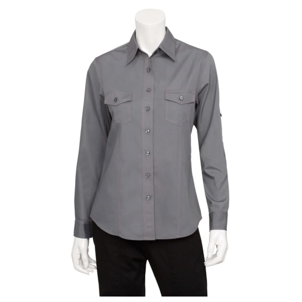 Chef Works WPDSGRY2XL Women's Cook's Shirt 2XL Gray Roll-up Sleeves with Pockets Chef Works WPDSGRY2XL Women's Cook's Shirt 2XL Gray Roll-up Sleeves with Pockets
