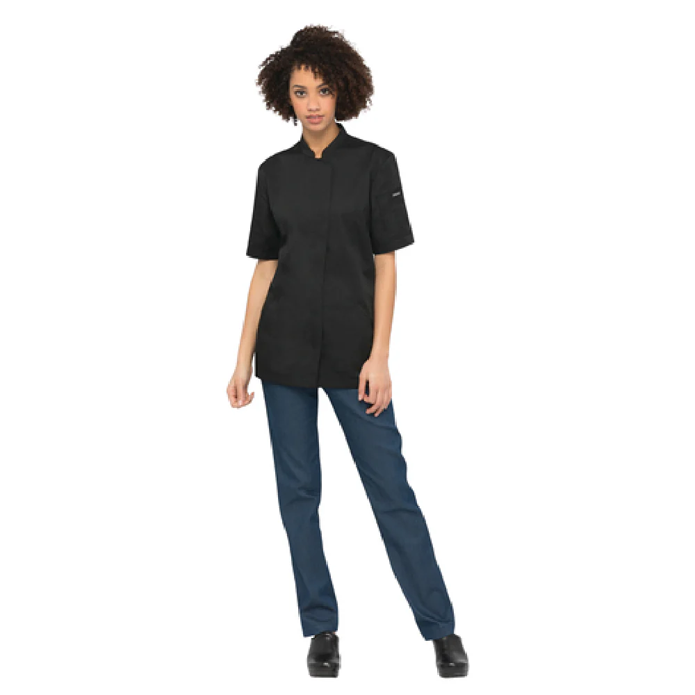 Chef Works CES02WBLKS Small Women's Chef Coat Black Short Sleeves with Pockets Chef Works CES02WBLKS Small Women's Chef Coat Black Short Sleeves with Pockets