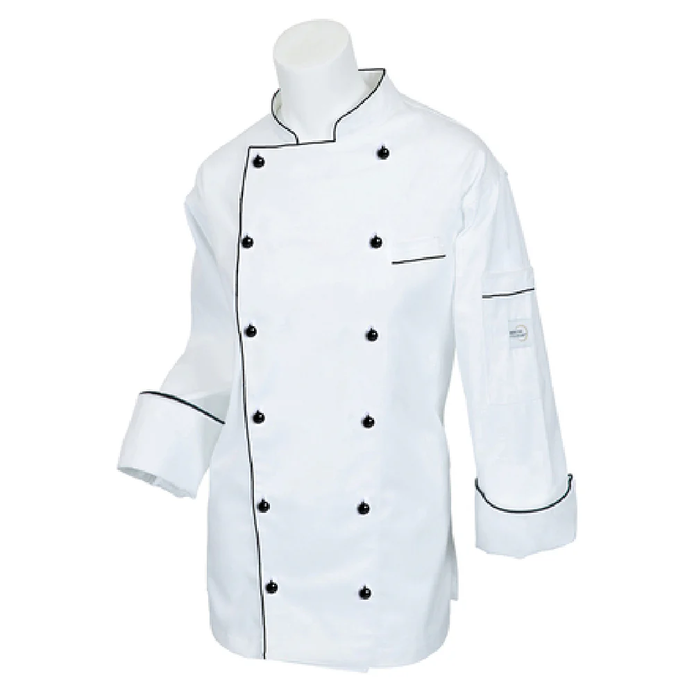 Mercer Culinary M62095WBS Small Women's Chef's Coat Traditional Neck White with Black Piping