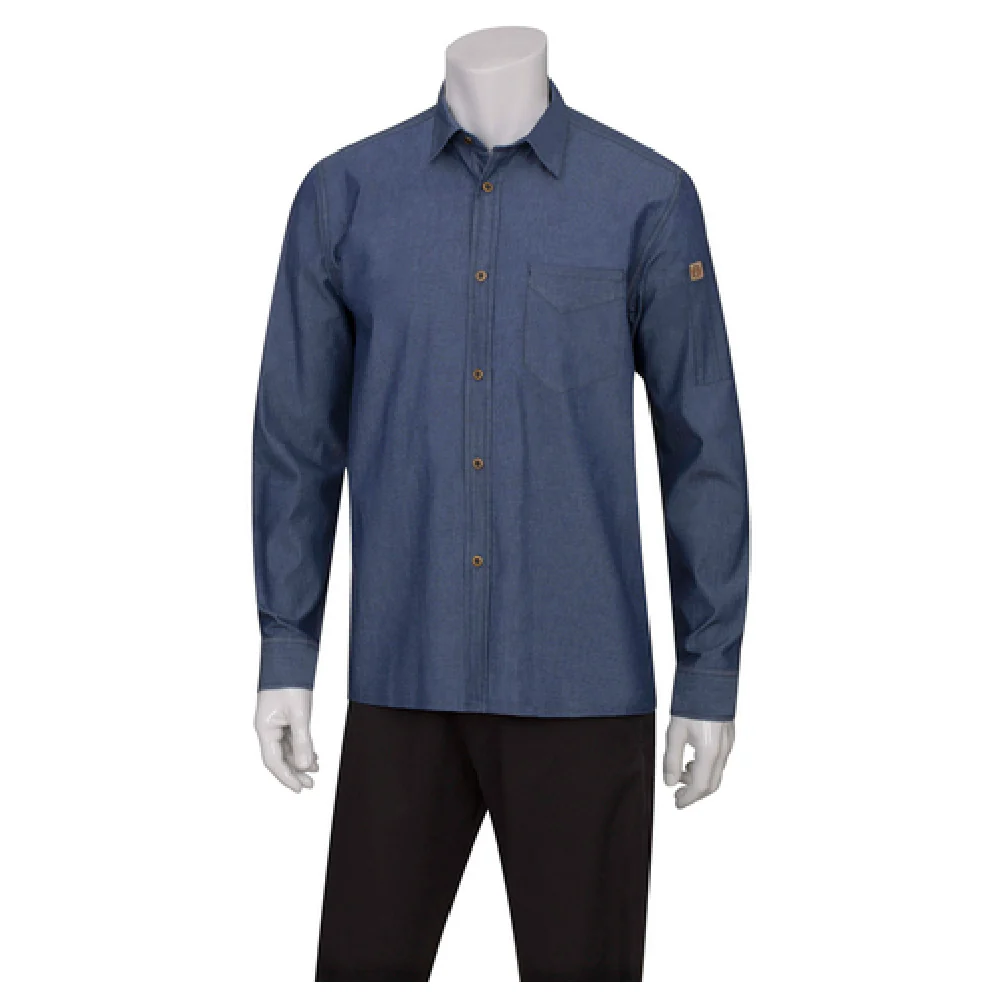 Chef Works SKL001-IBL-S Cook's Shirt Small with Roll-up Long Sleeves Indigo Blue