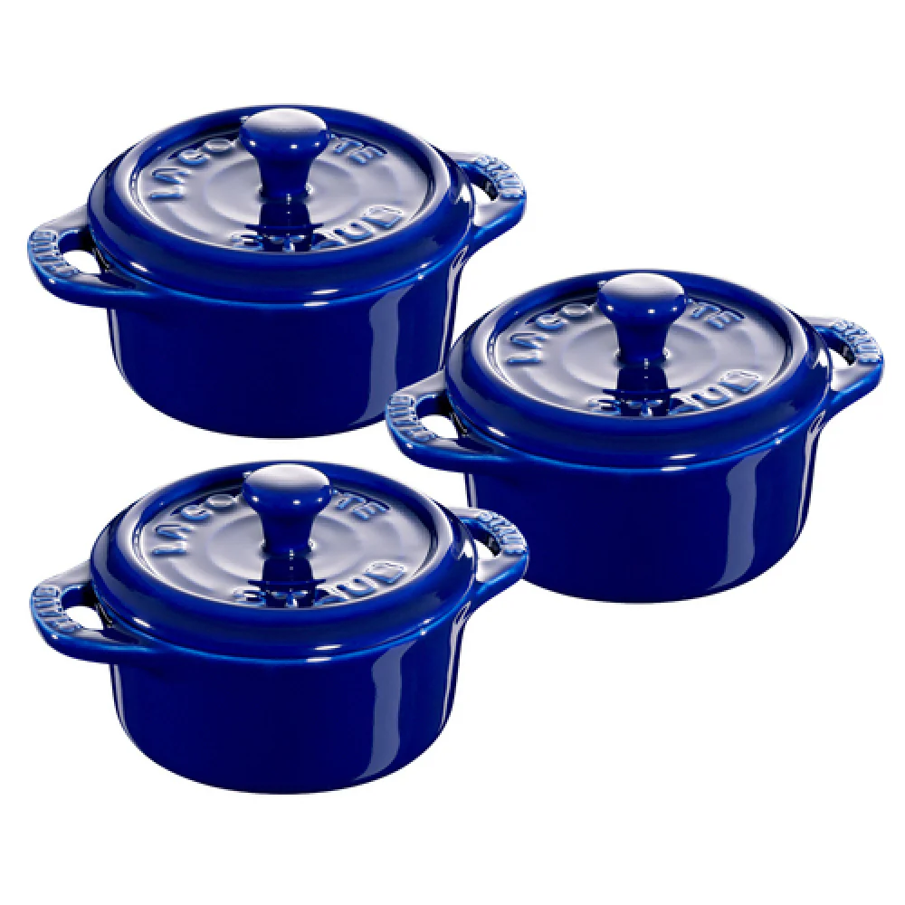 Zwilling 40511-422 8 Oz Mini Cocotte Ceramic Round with Lid Dark Blue Set of 3