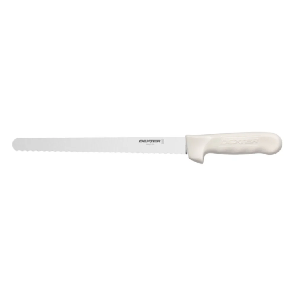 Dexter Russell S140N-10SC-PCP 10 Inch Narrow Scalloped Knife High-Carbon Steel White Handle Dexter Russell S140N-10SC-PCP 10 Inch Narrow Scalloped Knife High-Carbon Steel White Handle