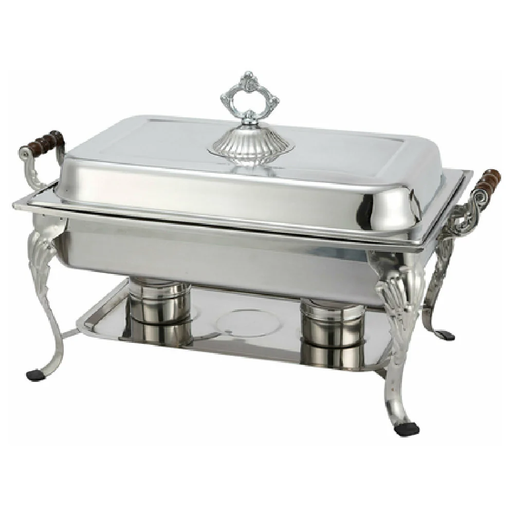 Winco 408-1 8 Quart Chafing Dish Rectangular with Dome Cover Stainless Steel and Wooden Handles Winco 408-1 8 Quart Chafing Dish Rectangular with Dome Cover Stainless Steel and Wooden Handles