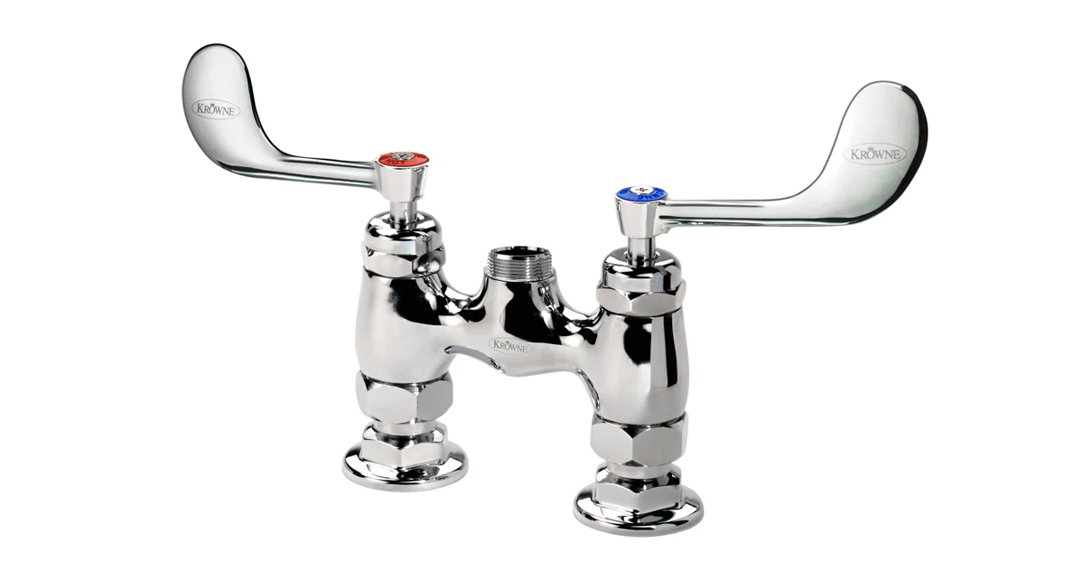 Krowne 15-4XXL-W 4 Inch Center Raised Deck Faucet Body Vandal Resistant with Wrist Blade Handles Krowne 15-4XXL-W 4 Inch Center Raised Deck Faucet Body Vandal Resistant with Wrist Blade Handles