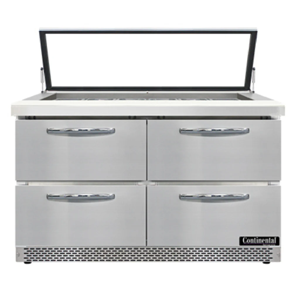 Continental Refrigerator SW48N18M-HGL-FB-D 48 Inch 13.4 cu Ft Refrigerated Counter Meat and Salad Unit with Hinged Glass Lid