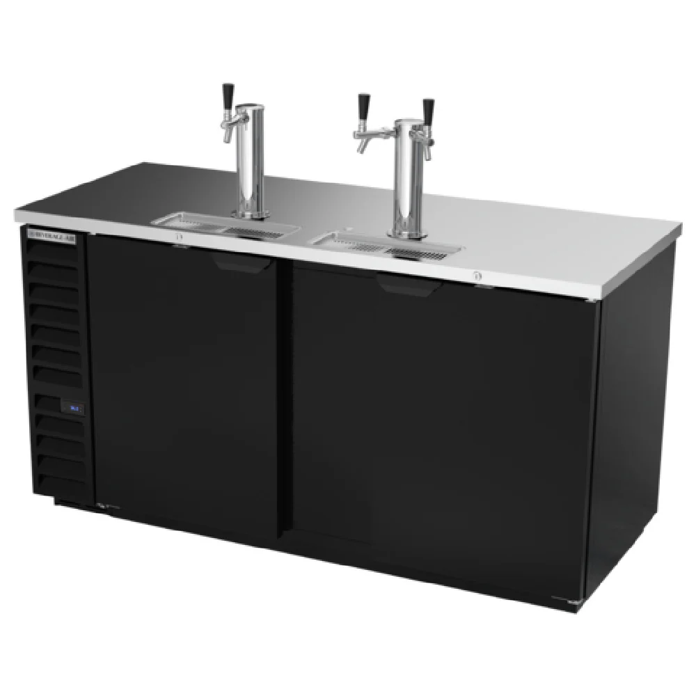 Beverage Air DD68HC-1-B 69 Inch Draft Beer Cooler Black Stainless Steel 3 Keg Capacity with Dual and Single Faucets