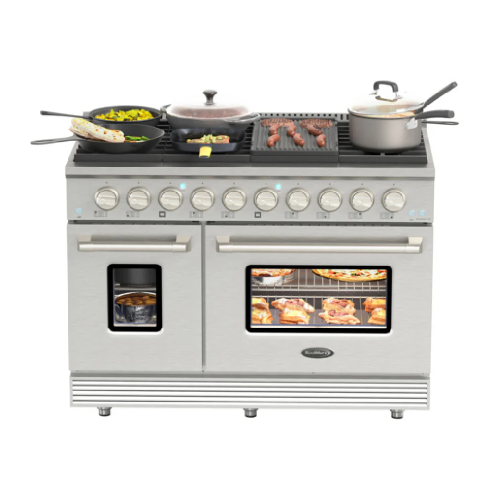 Koolmore KM-FR48GL-SS 48 Inch Gas Range with (2) ovens and (8) burners Koolmore KM-FR48GL-SS 48 Inch Gas Range with (2) ovens and (8) burners