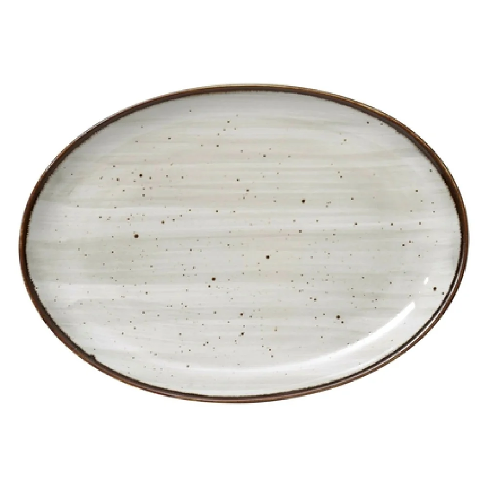 Yanco LY-2112 12 Inch Oval Coupe Platter with Brown Speckled Glaze Porcelain